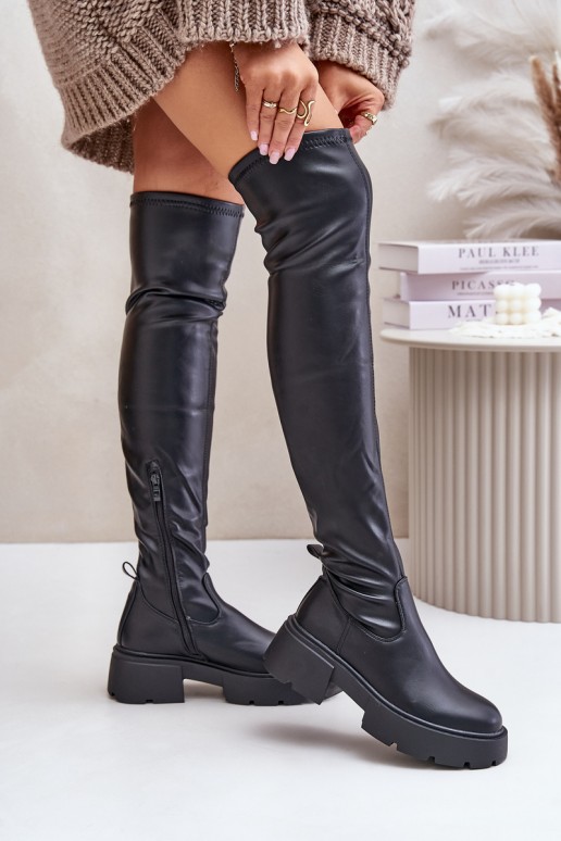Bottes noires au-dessus du genou avec plateforme en simili cuir Loreviana