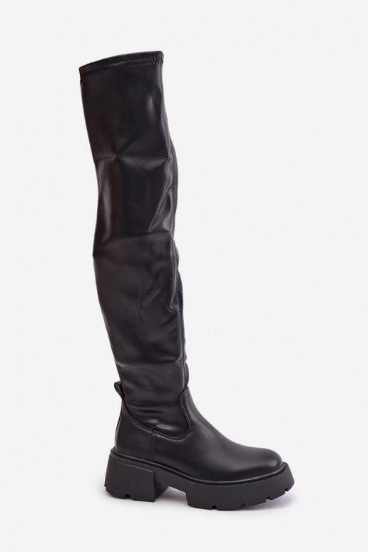Zwarte over-the-knee laarzen met platform van faux leather Loreviana