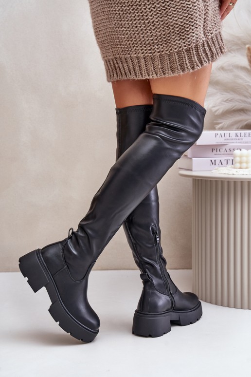 Zwarte over-the-knee laarzen met platform van faux leather Loreviana