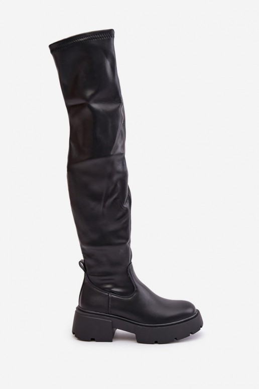 Zwarte over-the-knee laarzen met platform van faux leather Loreviana