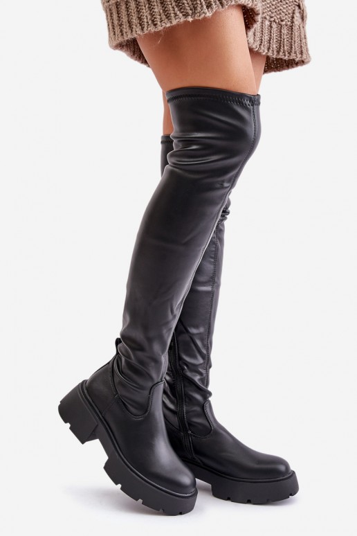 Bottes noires au-dessus du genou avec plateforme en simili cuir Loreviana