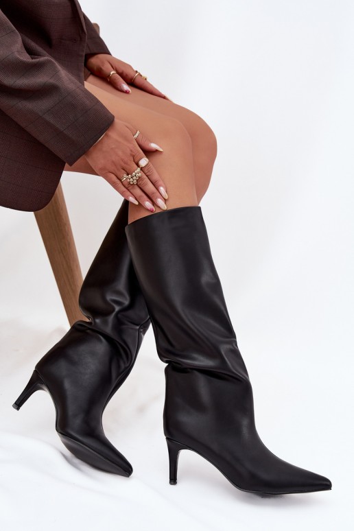 Bottes d'hiver pour femmes, noires, à enfiler avec talons fins, Olivienne