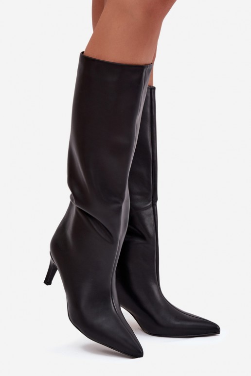 Bottes d'hiver pour femmes, noires, à enfiler avec talons fins, Olivienne