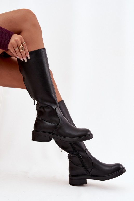 Zwarte warme over-the-knee laarzen van leer