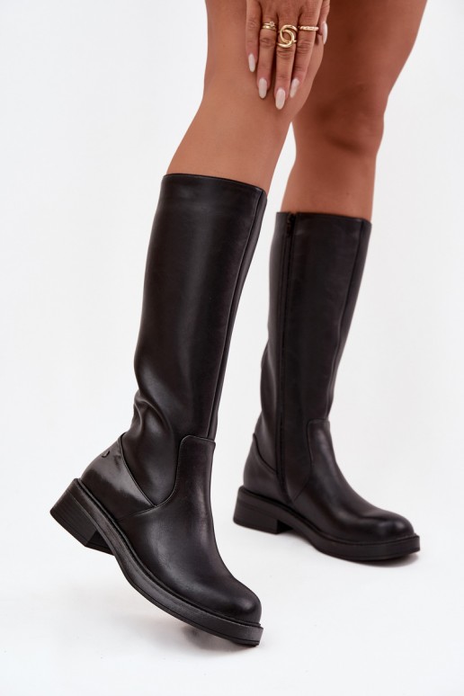 Bottes noires chaudes au-dessus du genou en cuir