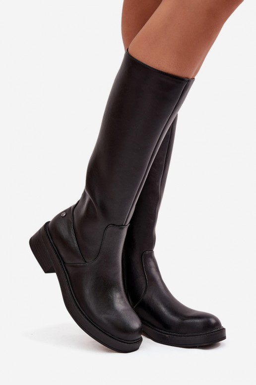 Bottes noires chaudes au-dessus du genou en cuir