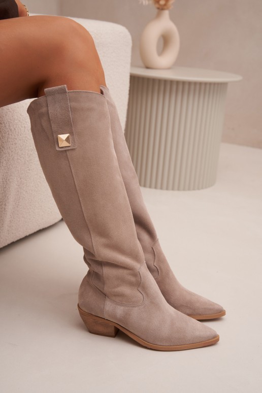 Bottes cowboy en faux daim couleur cappuccino avec doublure Zazoo 4224