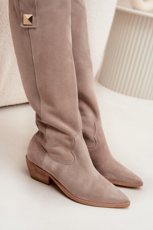 Bottes cowboy en faux daim couleur cappuccino avec doublure Zazoo 4224