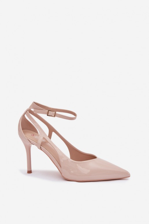 Beige Kunstleder-Pumps mit Lackeffekt Fionnel