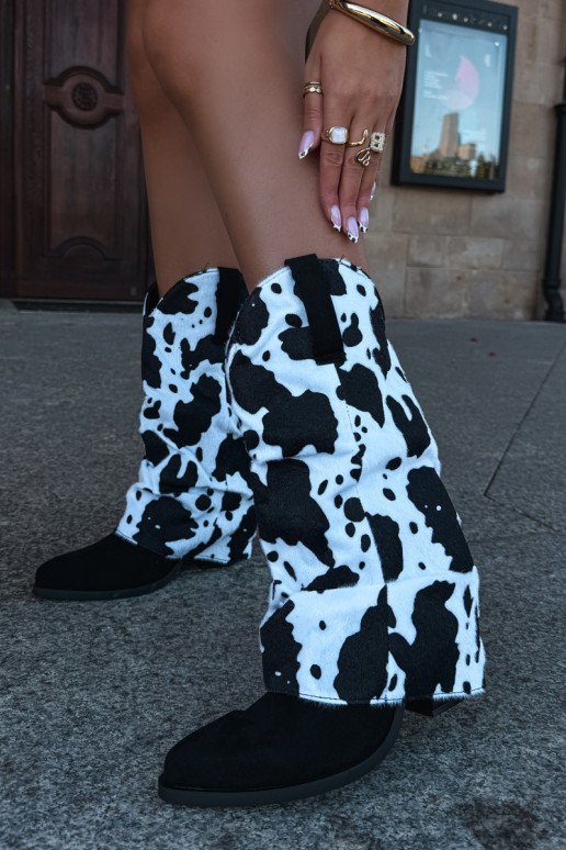 Bottines style cowboy avec tige incurvée et talons couleur noire Havie