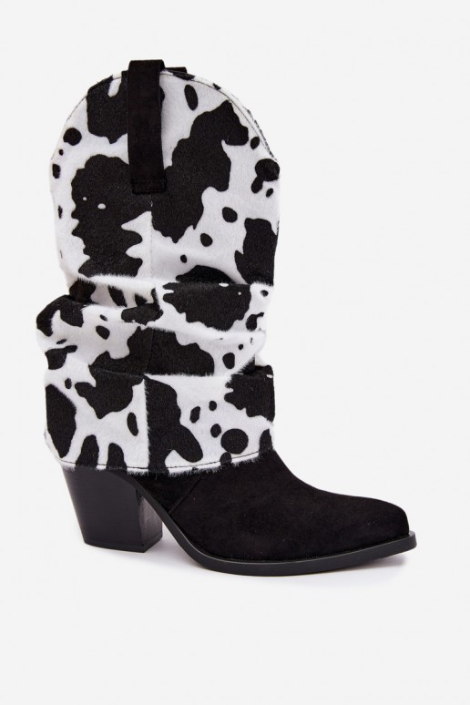 Cowboy-Stil ankle boots mit gebogenem Schaft und Absätzen in schwarzer Havie