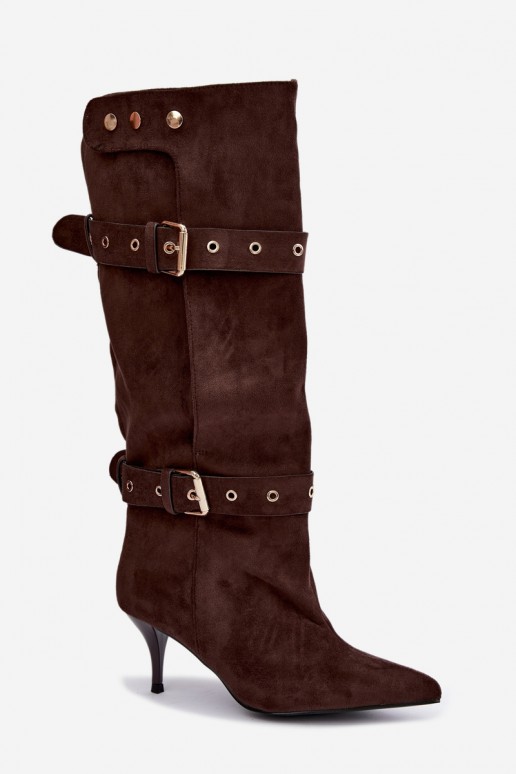 Bottines brunes Isabeau avec talons fins et boucles