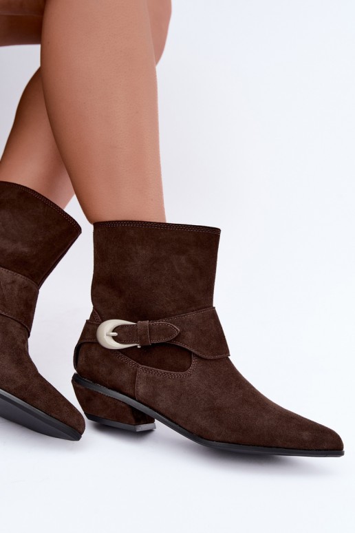 Isolierte Serenelle Stiefeletten im Cowboy-Stil aus Kunstveloursleder in Braun