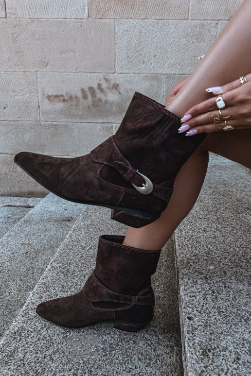 Isolierte Serenelle Stiefeletten im Cowboy-Stil aus Kunstveloursleder in Braun