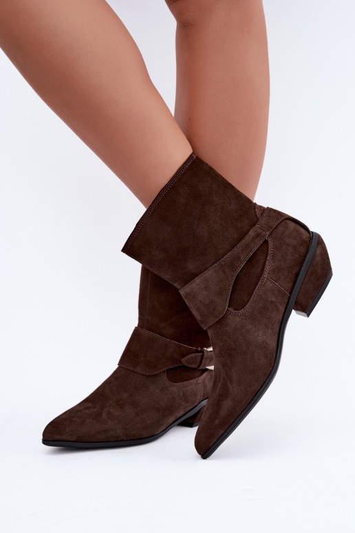 Geïsoleerde Serenelle enkellaarsjes cowboy-stijl van faux suede in bruin