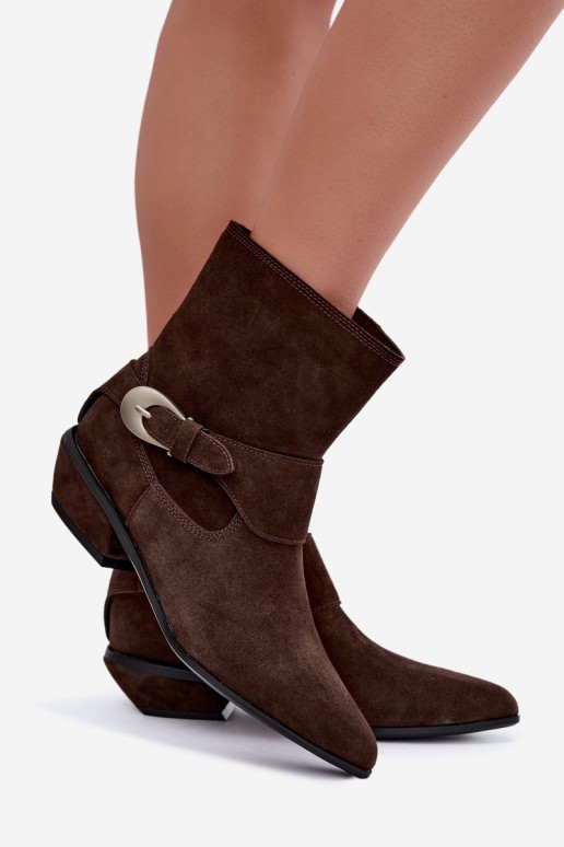 Bottines isolées Serenelle de style cowboy en daim synthétique marron