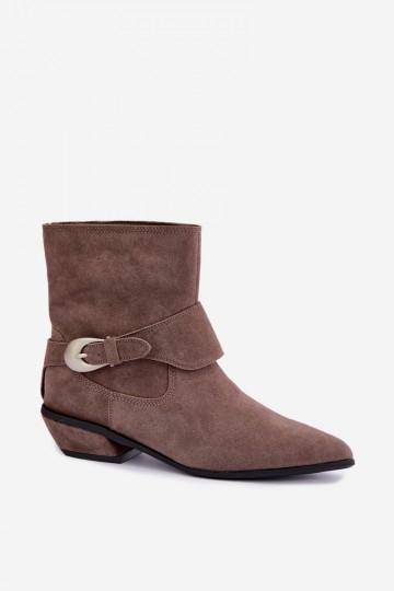 Geïsoleerde Serenelle enkellaarsjes cowboy-stijl van faux suede in zandkleur 2