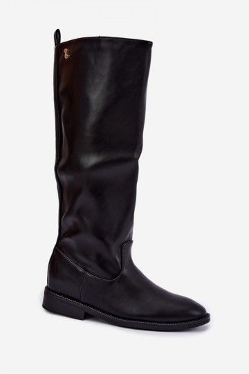 Bottes hautes chaudes avec talons larges et volants couleur noire Odelira 2