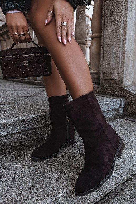 Bottines chaudes avec talons larges couleur chocolat Peronne