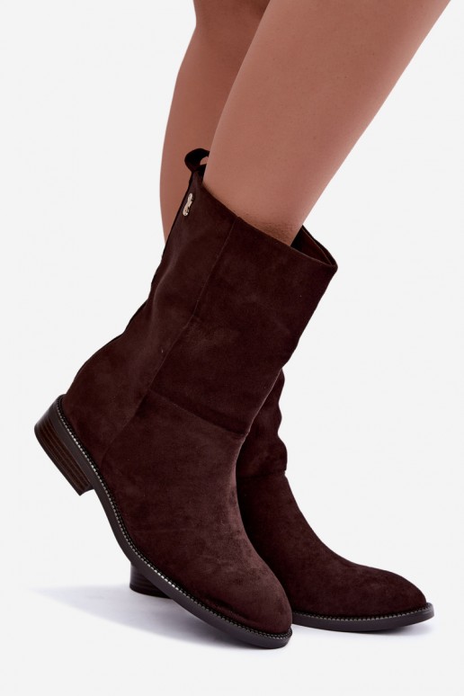 Bottines chaudes avec talons larges couleur chocolat Peronne