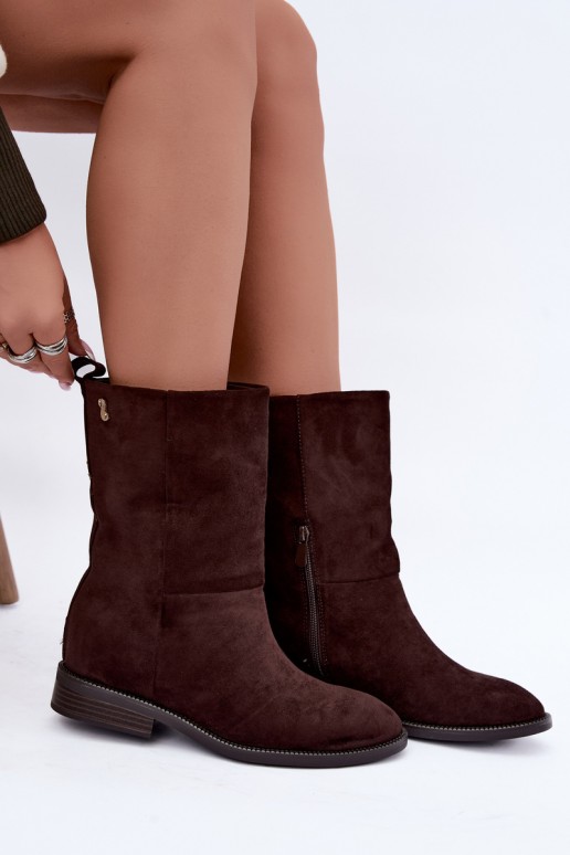 Bottines chaudes avec talons larges couleur chocolat Peronne