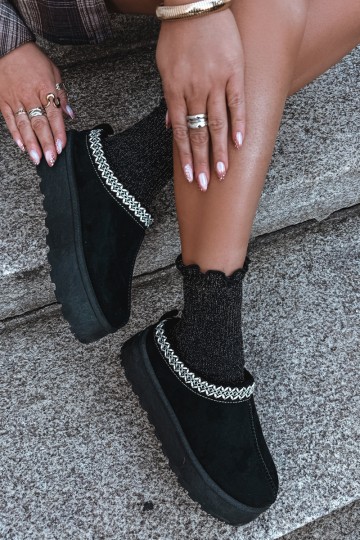 Bottes de neige basses pour femmes avec fleurs brodées et plateforme en noir Įjungtarirya 2
