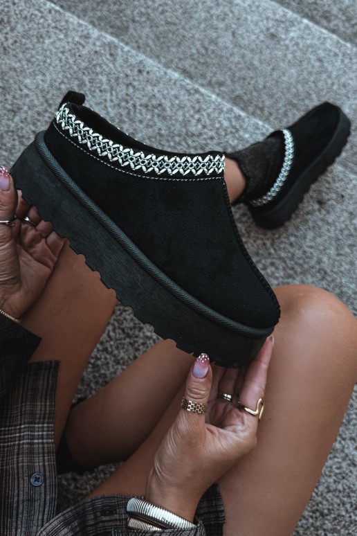 Bottes de neige basses pour femmes avec fleurs brodées et plateforme en noir Įjungtarirya