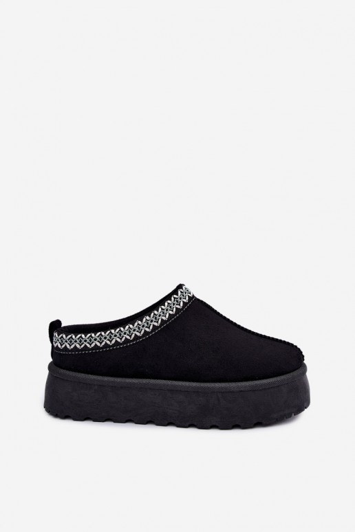 Bottes de neige basses pour femmes avec fleurs brodées et plateforme en noir Įjungtarirya