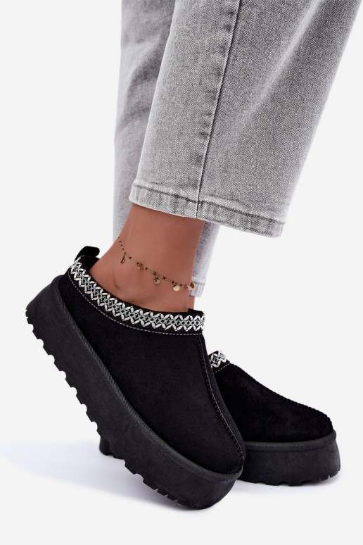 Bottes de neige basses pour femmes avec fleurs brodées et plateforme en noir Įjungtarirya