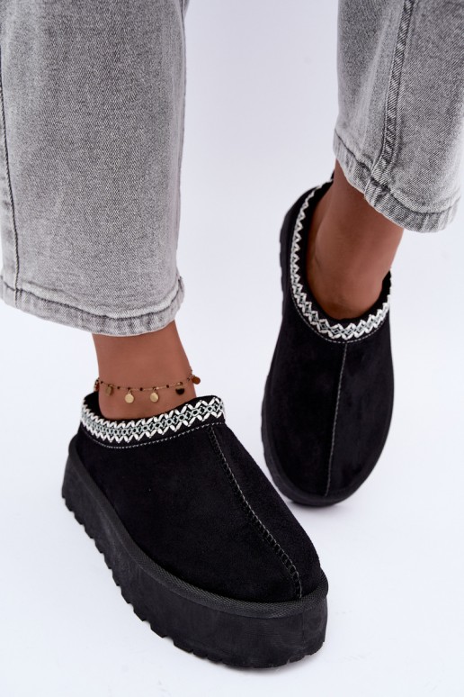 Damen niedrige Schneestiefel mit bestickten Blumen und Plattform in schwarzer Farbe Įjungtarirya