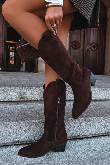 Bottes hautes en style cowboy avec talons en marron Rialene