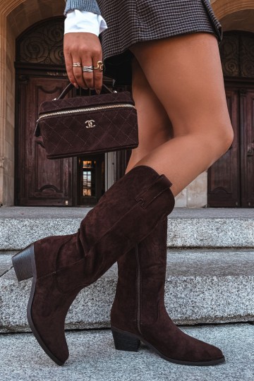 Bottes hautes en style cowboy avec talons en marron Rialene 2