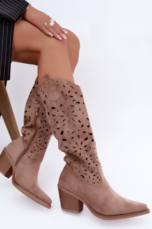 Bottes hautes en style cowboy avec talons découpés en sable Salirae