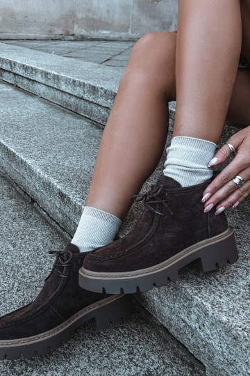 Bottines lacées en daim synthétique marron Farella 2
