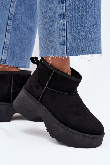 Bottes de neige basses noires pour femmes avec isolation et fourrure à l'intérieur
