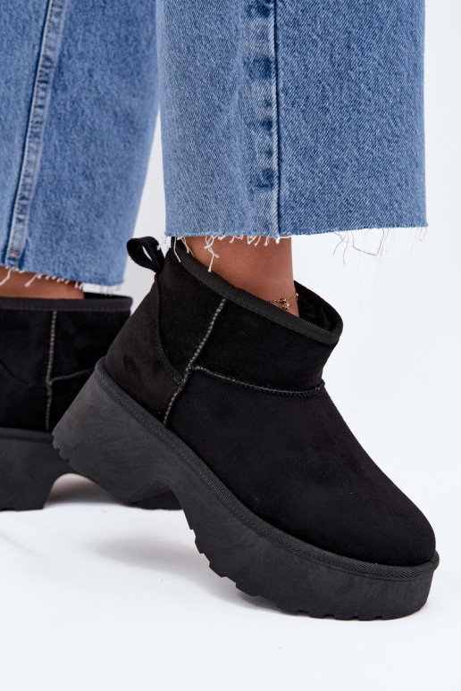 Damen schwarze niedrige Schneestiefel mit Isolierung und Fell innen