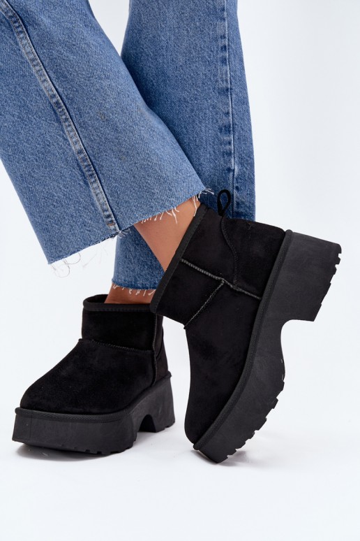 Bottes de neige basses noires pour femmes avec isolation et fourrure à l'intérieur