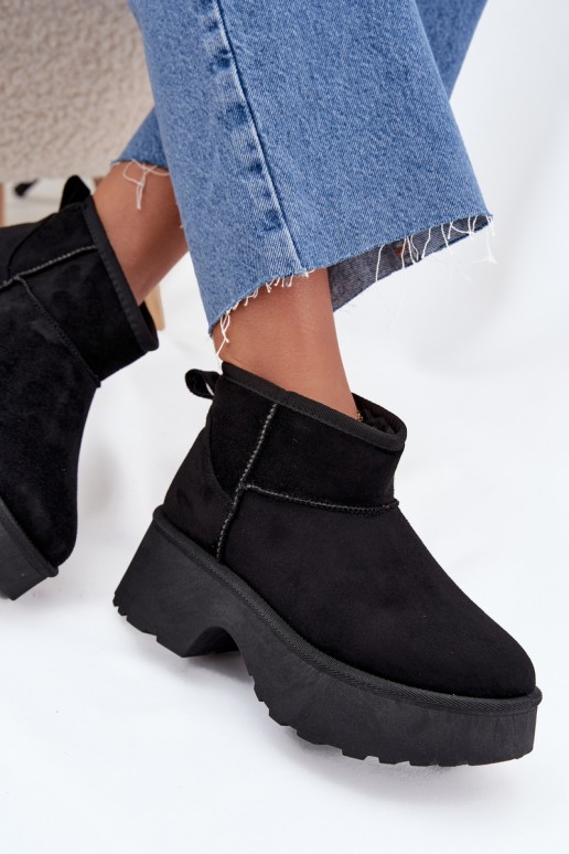 Damen schwarze niedrige Schneestiefel mit Isolierung und Fell innen