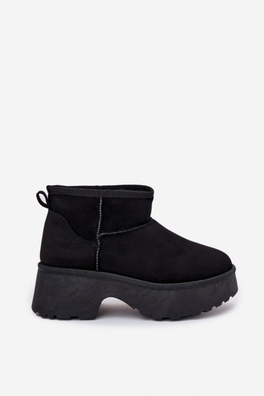 Damen schwarze niedrige Schneestiefel mit Isolierung und Fell innen