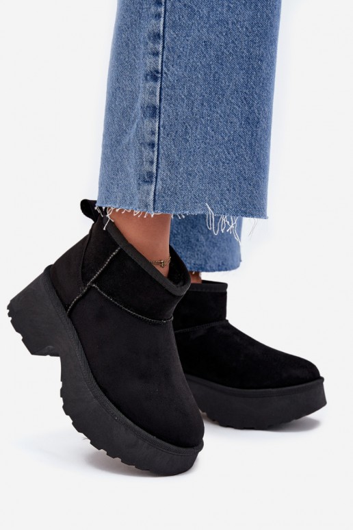 Damen schwarze niedrige Schneestiefel mit Isolierung und Fell innen