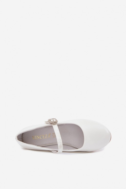 Kinderen witte ballerina's met glans en linten Vinceza 13291