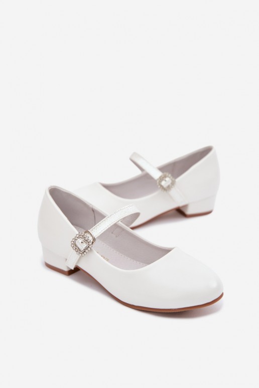 Kinderen witte ballerina's met glans en linten Vinceza 13291