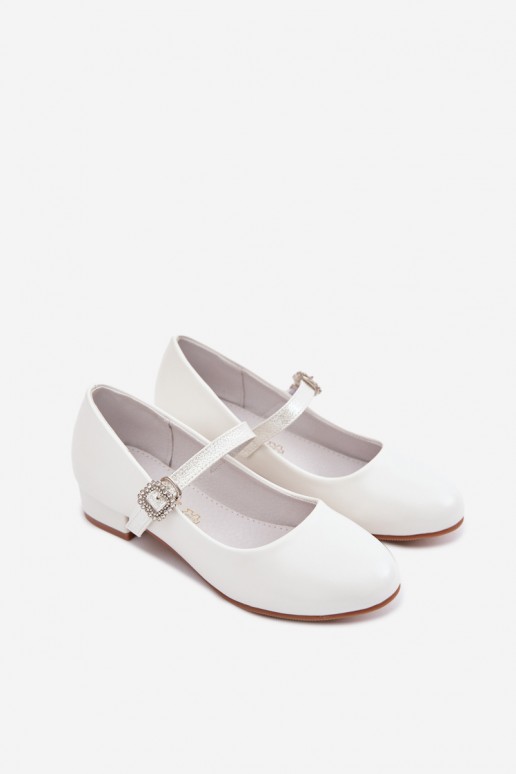 Ballerines blanches pour enfants avec paillettes et rubans Vinceza 13291