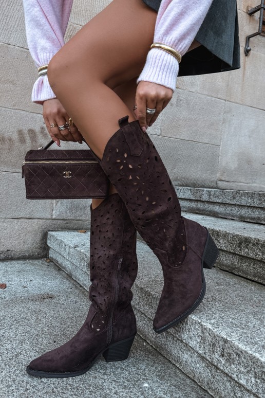 Bottes hautes en style cowboy avec talons découpés en marron Salirae