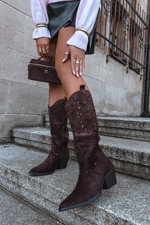 Bottes hautes en style cowboy avec talons découpés en marron Salirae