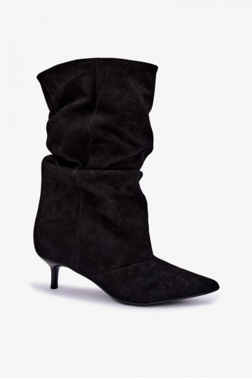 bottines à enfiler avec talons en daim synthétique de couleur noire Cindrelle