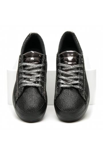 Exclusieve glanzende zwarte en zilveren platform schoenen AB-37S