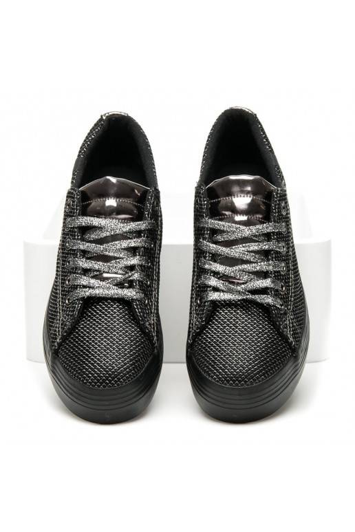 Exklusive, glänzende, schwarz-silberne Schuhe mit dicker Sohle AB-37S  - 2