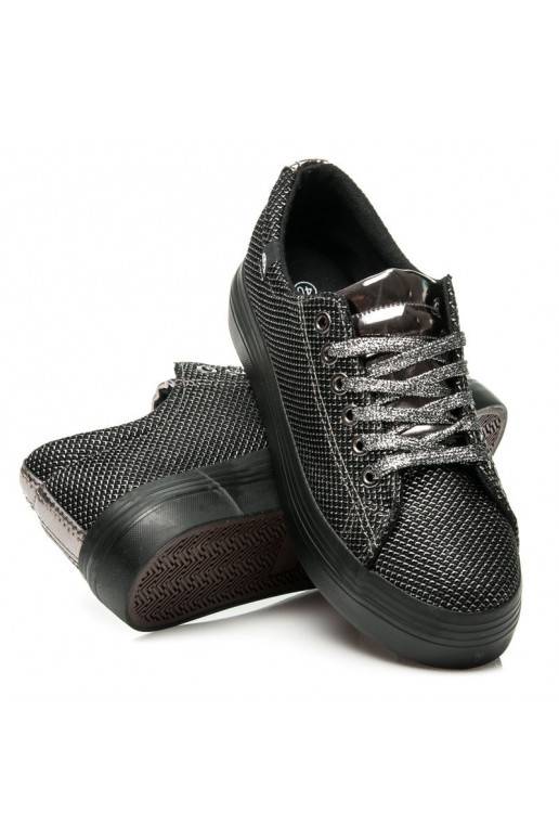 Exclusieve glanzende zwarte en zilveren schoenen met dikke zolen AB-37S  - 5