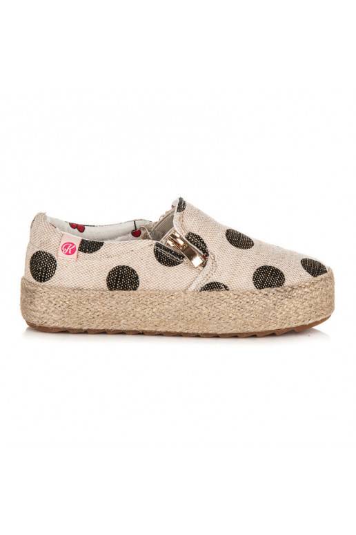 Kindermode crème textielschoenen met decoratieve ritssluiting en zwarte stippen K1645004NE  - 1